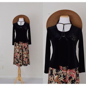 Vintage 90s Black Long‎ Sleeves Stretch Blouse |size L